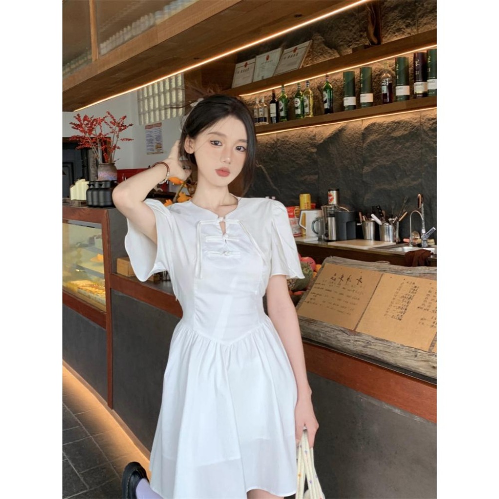 【RENA小舖 台灣現貨每天出】中式綁帶連身裙/小個子/休閒/氣質/連衣裙/洋裝/可愛/類旗袍【R21804】-細節圖2