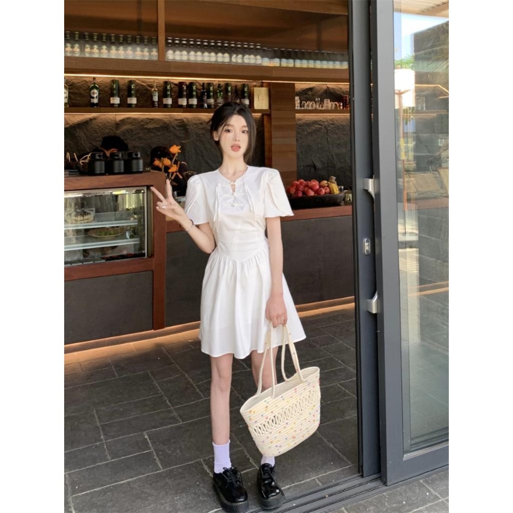 【RENA小舖 台灣現貨每天出】中式綁帶連身裙/小個子/休閒/氣質/連衣裙/洋裝/可愛/類旗袍【R21804】-細節圖3