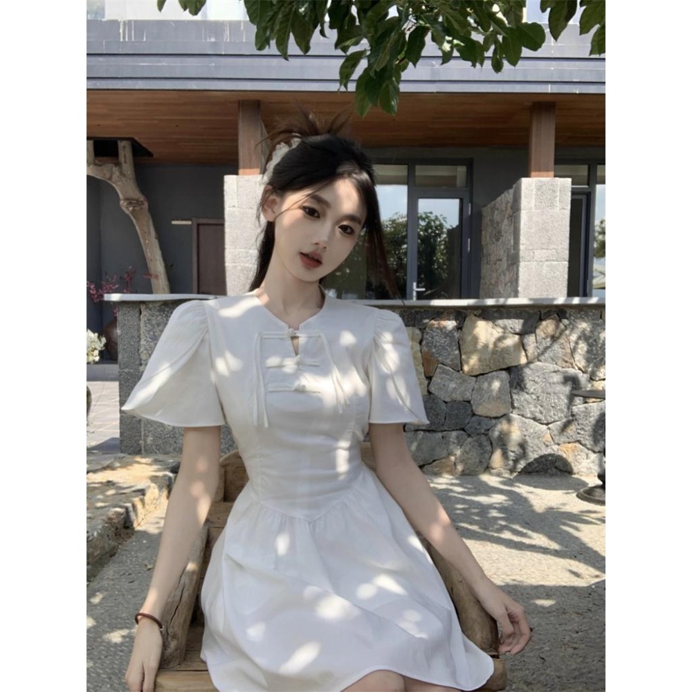 【RENA小舖 台灣現貨每天出】中式綁帶連身裙/小個子/休閒/氣質/連衣裙/洋裝/可愛/類旗袍【R21804】-細節圖4