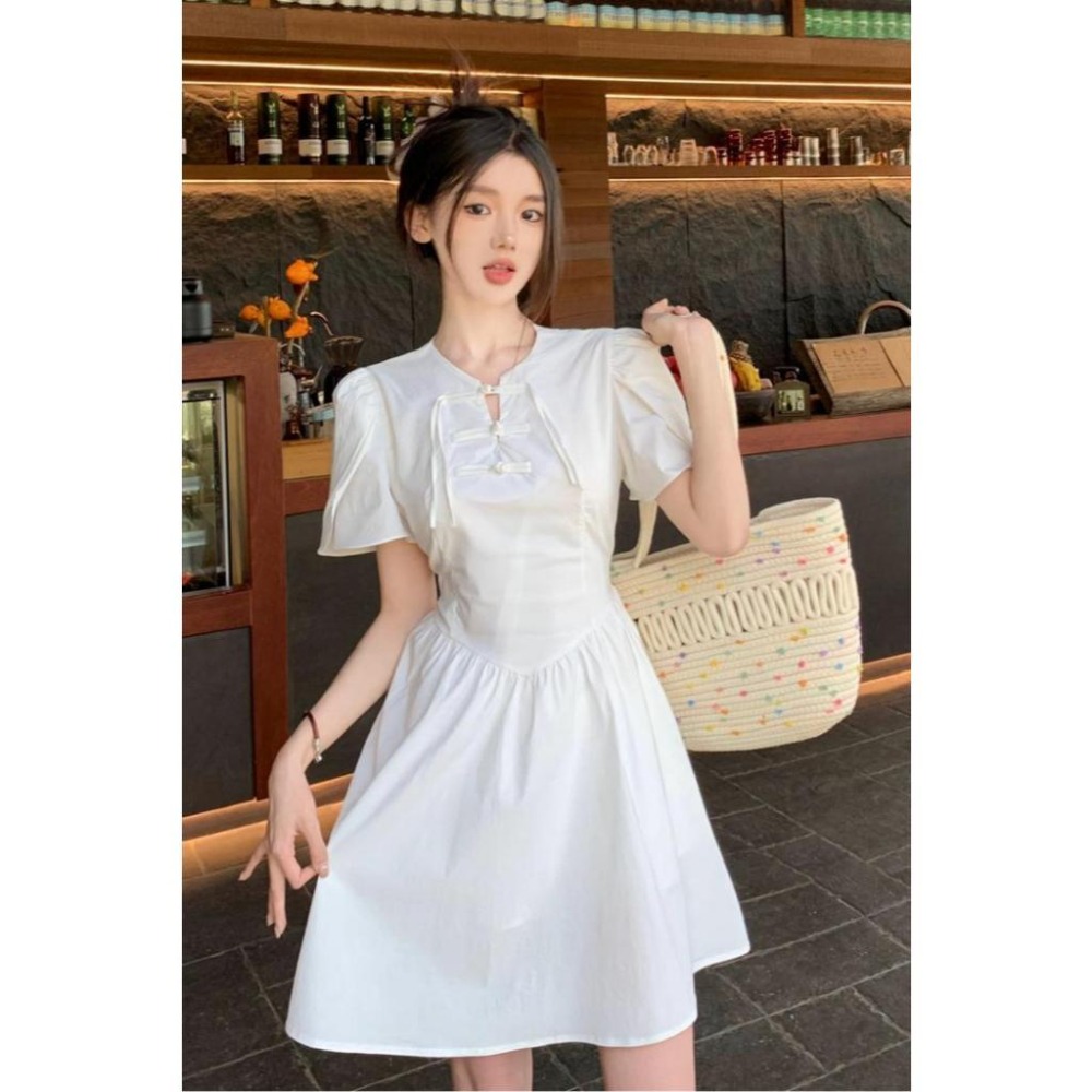 【RENA小舖 台灣現貨每天出】中式綁帶連身裙/小個子/休閒/氣質/連衣裙/洋裝/可愛/類旗袍【R21804】-細節圖6