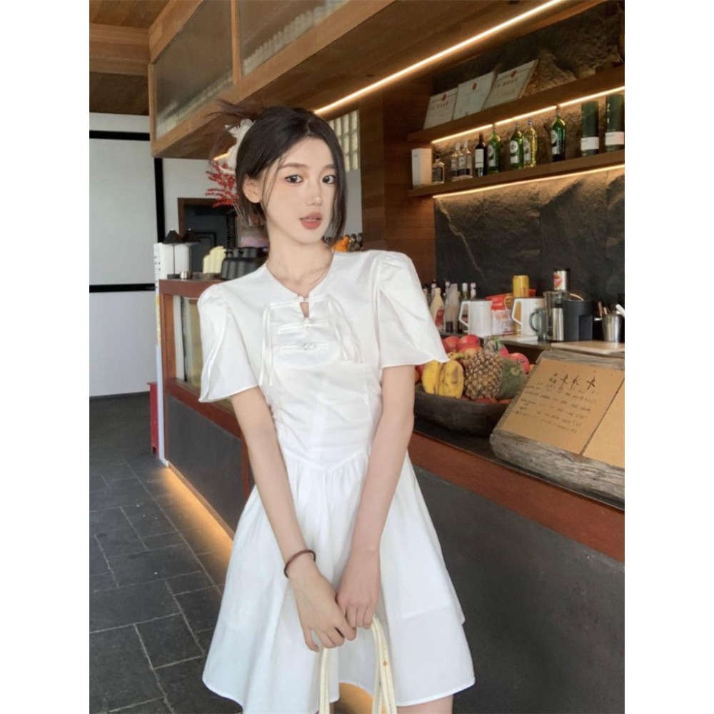 【RENA小舖 台灣現貨每天出】中式綁帶連身裙/小個子/休閒/氣質/連衣裙/洋裝/可愛/類旗袍【R21804】-細節圖7