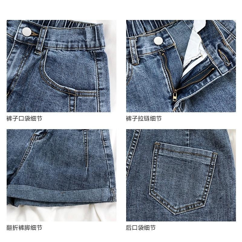 【RENA小舖 台灣現貨每天出】鬆緊高腰捲邊直筒牛仔褲夏季薄款簡約百搭外穿A字顯瘦短褲【R18574】-細節圖2