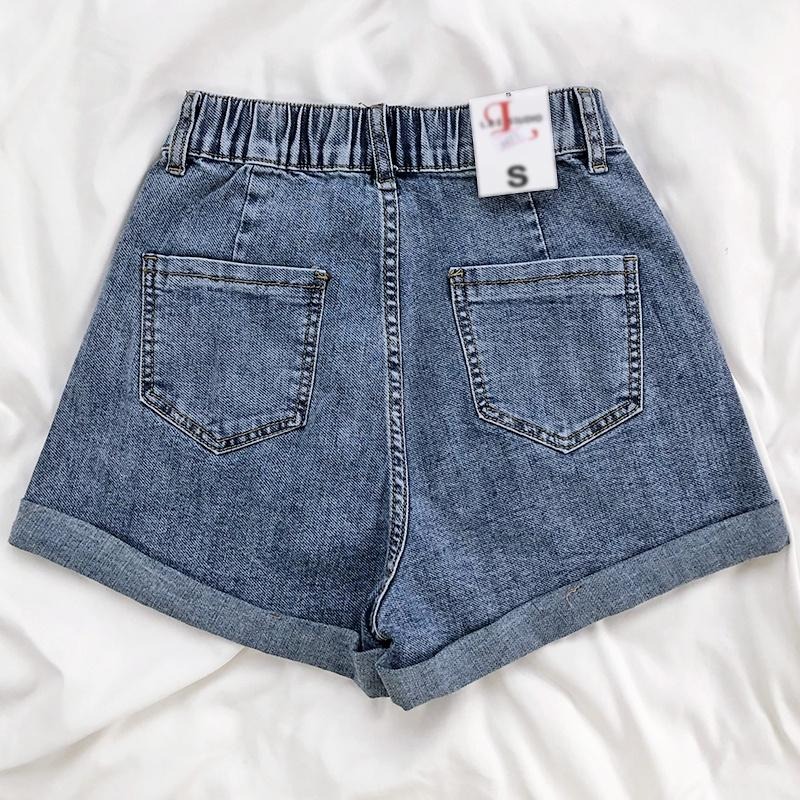 【RENA小舖 台灣現貨每天出】鬆緊高腰捲邊直筒牛仔褲夏季薄款簡約百搭外穿A字顯瘦短褲【R18574】-細節圖3