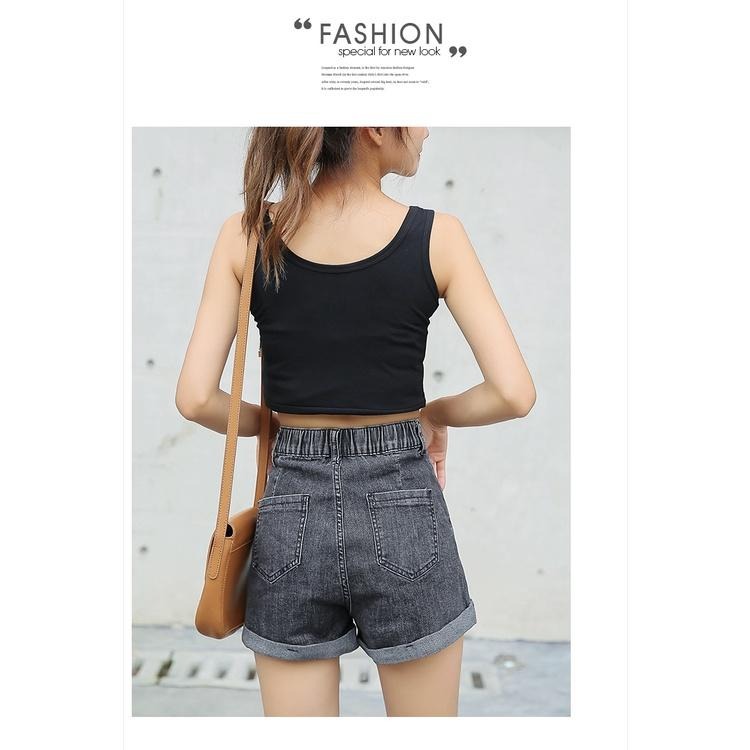 【RENA小舖 台灣現貨每天出】鬆緊高腰捲邊直筒牛仔褲夏季薄款簡約百搭外穿A字顯瘦短褲【R18574】-細節圖5