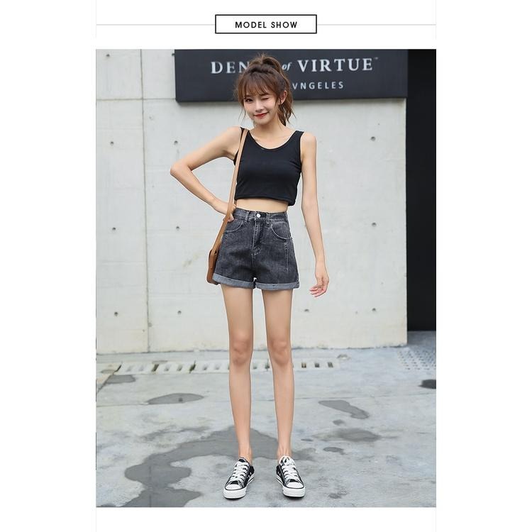 【RENA小舖 台灣現貨每天出】鬆緊高腰捲邊直筒牛仔褲夏季薄款簡約百搭外穿A字顯瘦短褲【R18574】-細節圖7