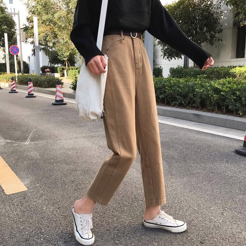 【RENA小舖 台灣現貨每天出】大地色九分牛仔褲_現貨/高腰/顯瘦/百搭/牛仔褲/長褲【R14015】-細節圖2