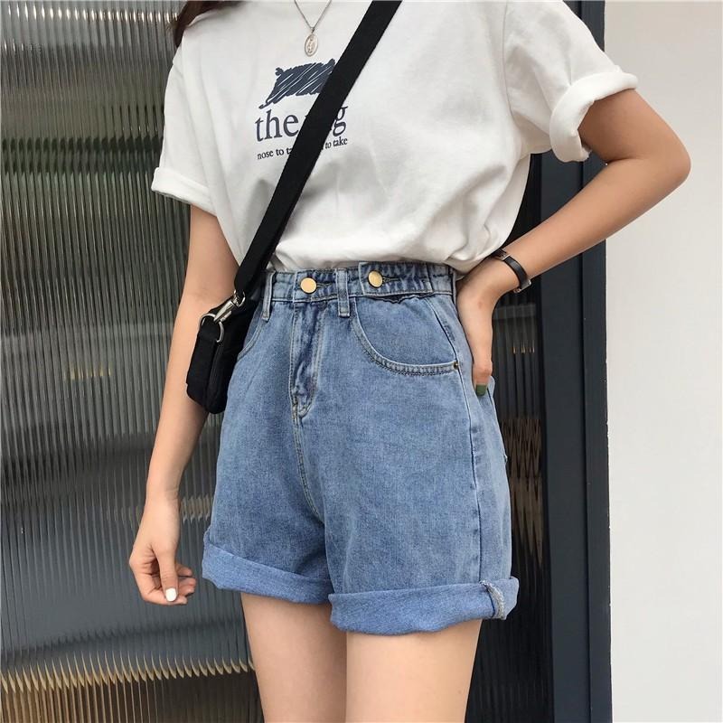 【RENA小舖 台灣現貨每天出】氣質復古做舊水洗高腰鈕扣調節寬鬆顯瘦休閒百搭牛仔闊腿短褲【R15164】-細節圖8