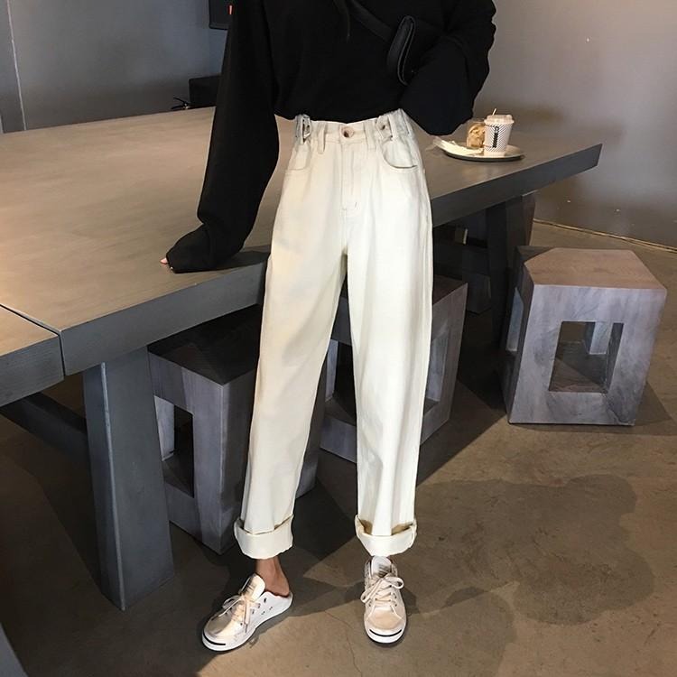 【RENA小舖 台灣現貨每天出】復古捲邊牛仔長褲_高腰/做舊/百搭/牛仔長褲/長褲【R15050】-細節圖5