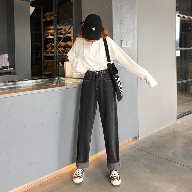 【RENA小舖 台灣現貨每天出】復古捲邊牛仔長褲_高腰/做舊/百搭/牛仔長褲/長褲【R15050】-細節圖7