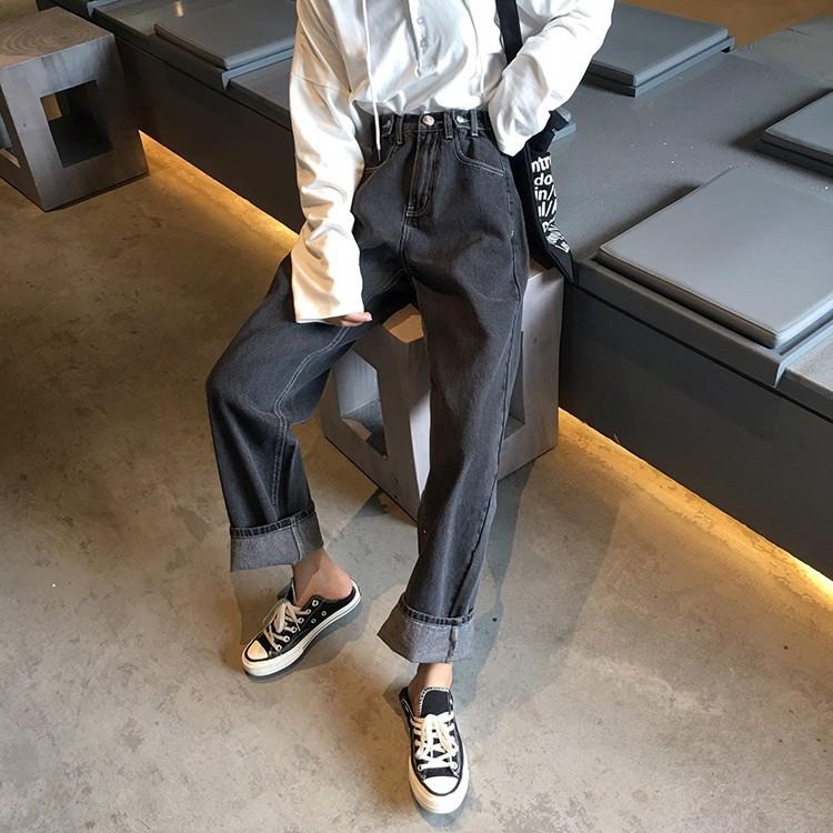 【RENA小舖 台灣現貨每天出】復古捲邊牛仔長褲_高腰/做舊/百搭/牛仔長褲/長褲【R15050】-細節圖8