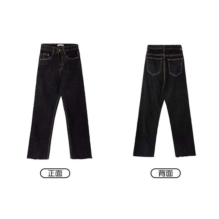 【RENA小舖 台灣現貨每天出】復古碳黑色明線設計感春季高腰修身顯瘦百搭流蘇可卷邊牛仔褲【R19955】-細節圖3