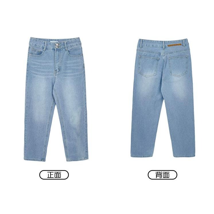 【RENA小舖 台灣現貨每天出】日常百搭復古水洗磨白雙扣小個子寬鬆高腰顯瘦直筒九分牛仔褲【R19500】-細節圖2