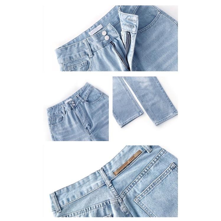 【RENA小舖 台灣現貨每天出】日常百搭復古水洗磨白雙扣小個子寬鬆高腰顯瘦直筒九分牛仔褲【R19500】-細節圖3