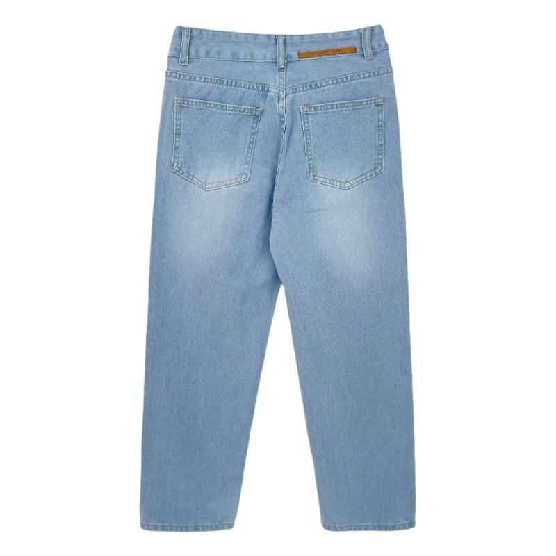 【RENA小舖 台灣現貨每天出】日常百搭復古水洗磨白雙扣小個子寬鬆高腰顯瘦直筒九分牛仔褲【R19500】-細節圖5