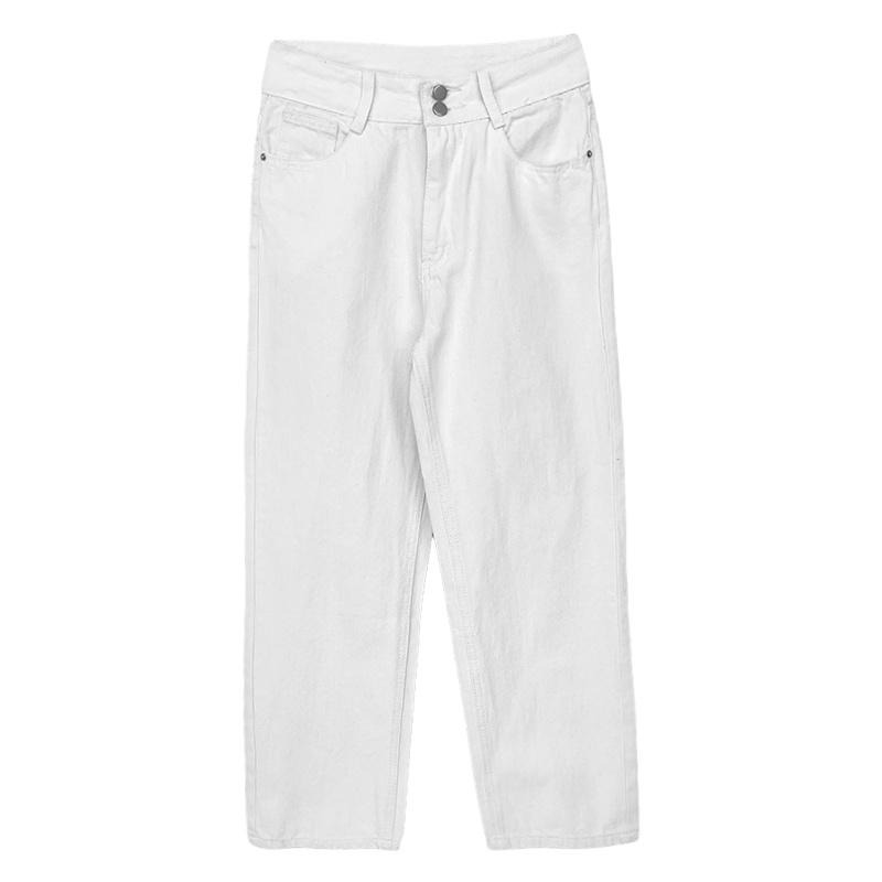 【RENA小舖 台灣現貨每天出】日常百搭復古水洗磨白雙扣小個子寬鬆高腰顯瘦直筒九分牛仔褲【R19500】-細節圖6