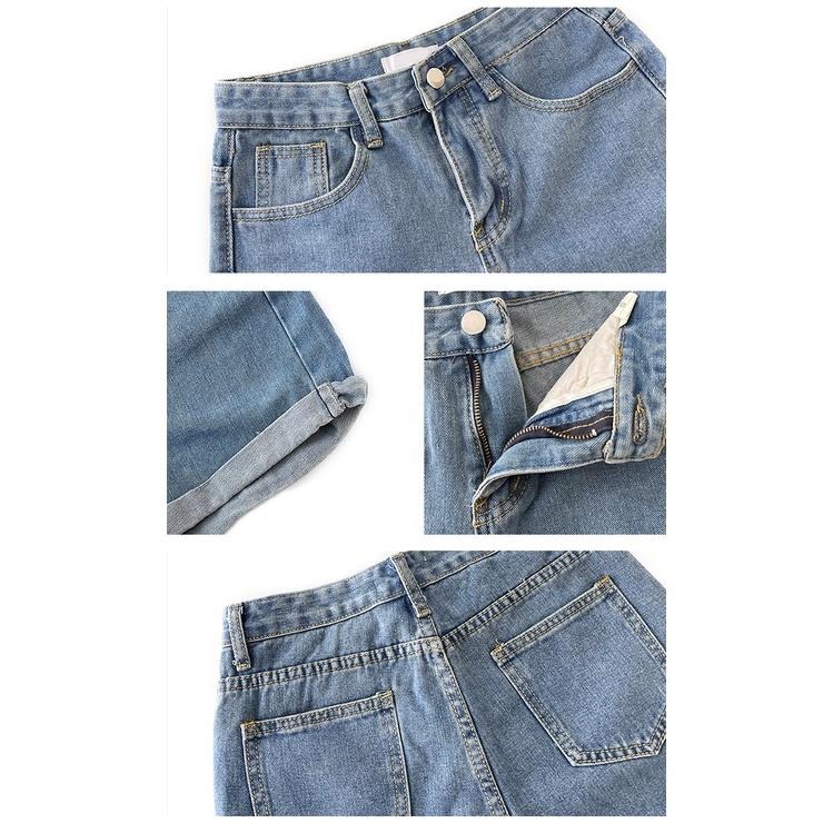 【RENA小舖 台灣現貨每天出】夏季古著感少女做舊水洗藍基礎百搭高腰顯瘦卷邊闊腿牛仔短褲【R19842】-細節圖5