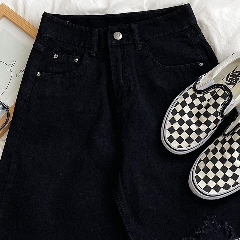 【RENA小舖 台灣現貨每天出】高腰顯瘦百搭闊腿毛邊五分牛仔短褲 闊腿短褲 五分褲 牛仔短褲【R19916】-細節圖2