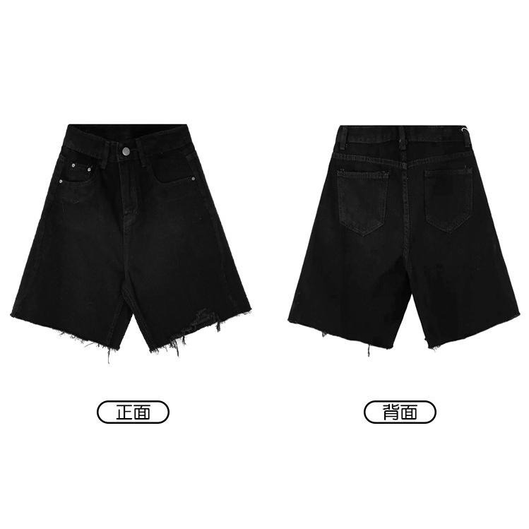 【RENA小舖 台灣現貨每天出】高腰顯瘦百搭闊腿毛邊五分牛仔短褲 闊腿短褲 五分褲 牛仔短褲【R19916】-細節圖3