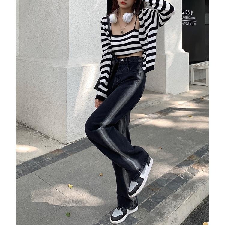 【RENA小舖 台灣現貨每天出】甜酷風招牌🎈｜漸變色牛仔長褲_百搭/復古/高腰/顯瘦/休閒褲/牛仔褲【R19657】-細節圖4