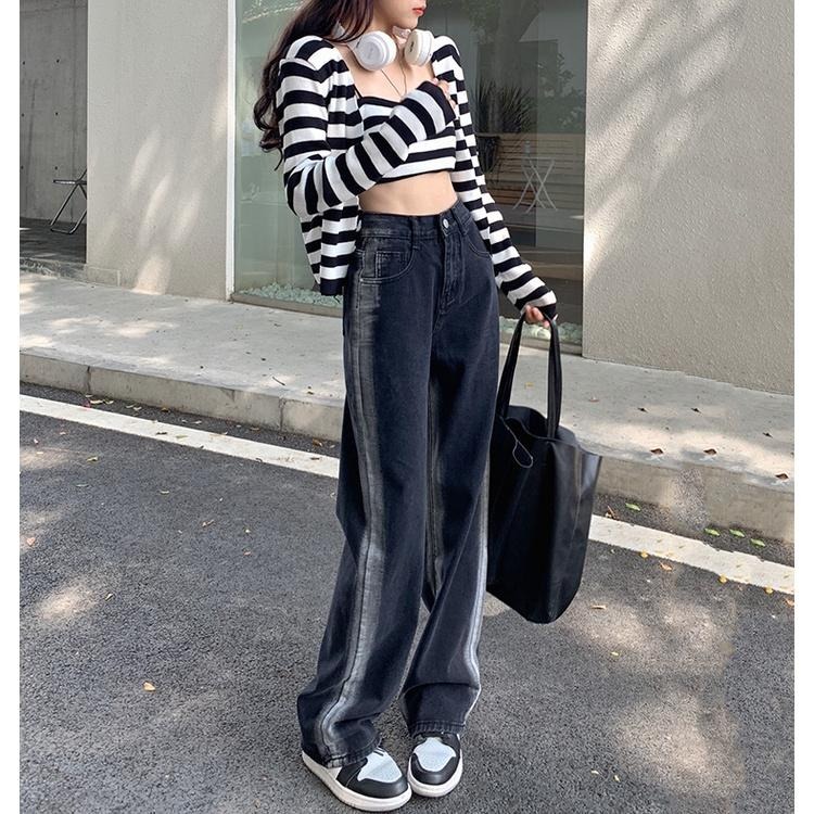 【RENA小舖 台灣現貨每天出】甜酷風招牌🎈｜漸變色牛仔長褲_百搭/復古/高腰/顯瘦/休閒褲/牛仔褲【R19657】-細節圖7