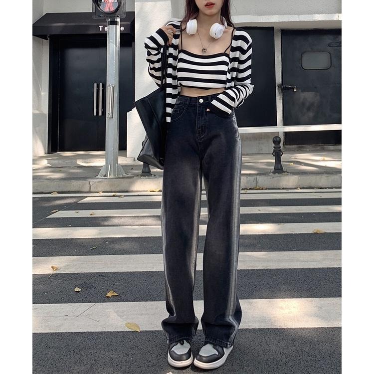 【RENA小舖 台灣現貨每天出】甜酷風招牌🎈｜漸變色牛仔長褲_百搭/復古/高腰/顯瘦/休閒褲/牛仔褲【R19657】-細節圖8