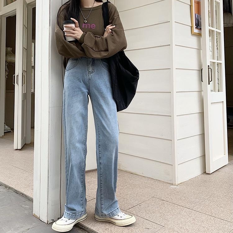 【RENA小舖 台灣現貨每天出】版型超正復古磨痕水洗口袋刺繡秋季百搭高腰顯瘦直筒牛仔褲【R20761】-細節圖4