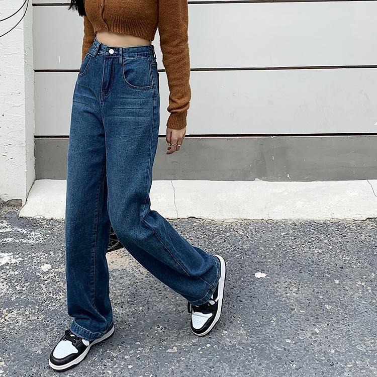 【RENA小舖 台灣現貨每天出】版型超正復古磨痕水洗口袋刺繡秋季百搭高腰顯瘦直筒牛仔褲【R20761】-細節圖8