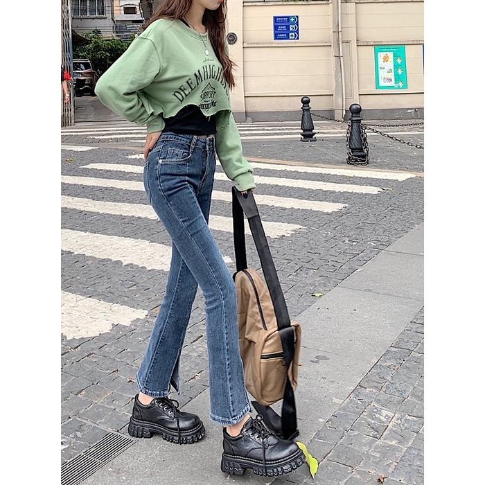 【RENA小舖 台灣現貨每天出】開叉做舊水洗九分牛仔褲＿小個子/高腰/彈力/修身/顯瘦【R20568】-細節圖5