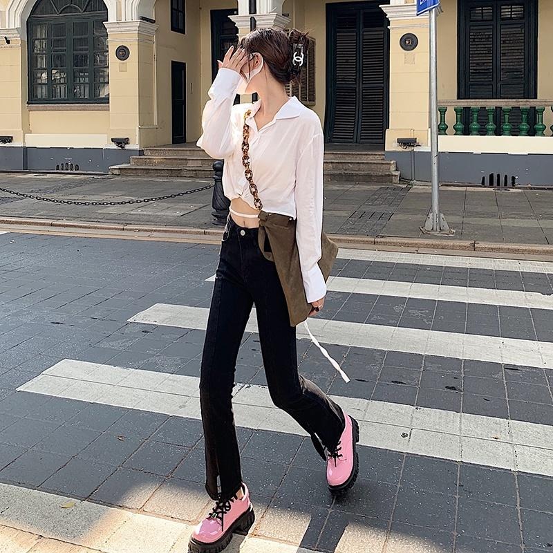 【RENA小舖 台灣現貨每天出】開叉做舊水洗九分牛仔褲＿小個子/高腰/彈力/修身/顯瘦【R20568】-細節圖7