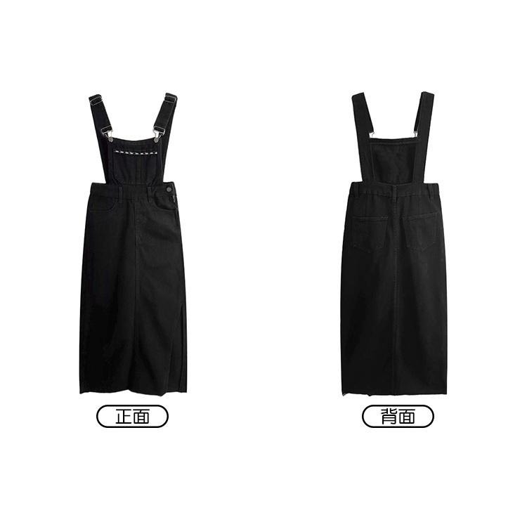【RENA小舖 台灣現貨每天出】高腰開衩牛仔背帶裙_現貨/顯瘦/性感/復古/吊帶裙/牛仔裙/背帶裙【R20221】-細節圖3