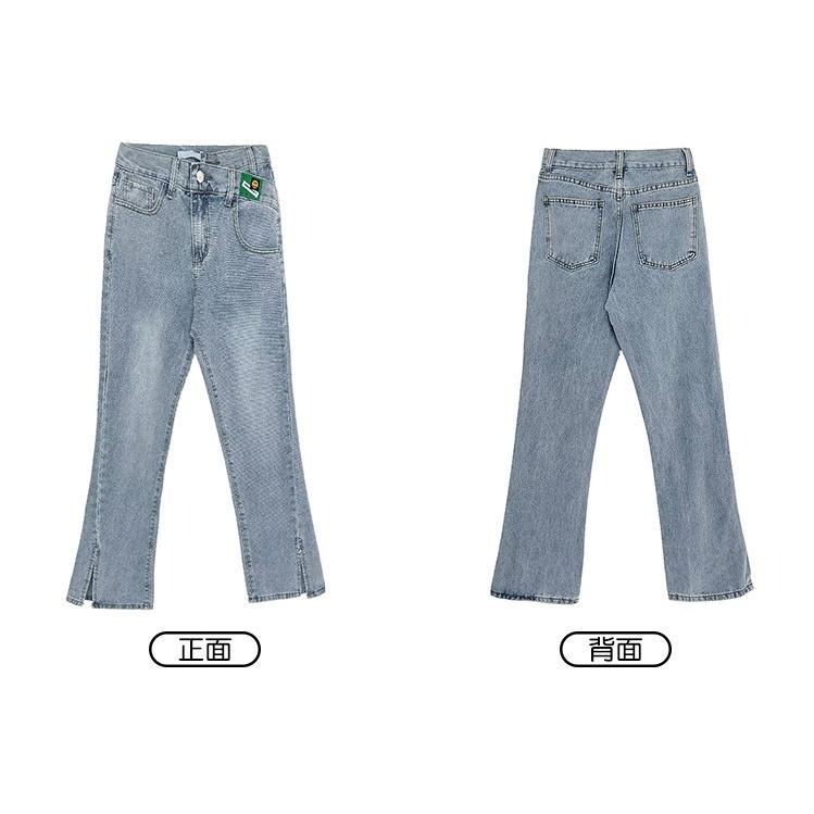 【RENA小舖 台灣現貨每天出】不規則微開衩牛仔喇叭褲_高腰/做舊/個性/百搭/長褲/喇叭褲/牛仔褲【R19695】-細節圖2