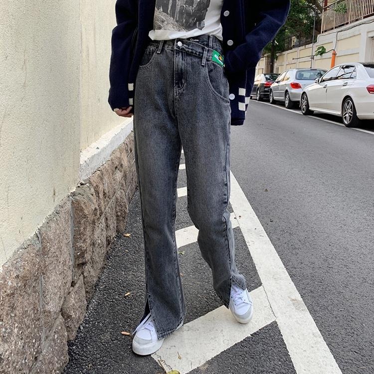 【RENA小舖 台灣現貨每天出】不規則微開衩牛仔喇叭褲_高腰/做舊/個性/百搭/長褲/喇叭褲/牛仔褲【R19695】-細節圖6