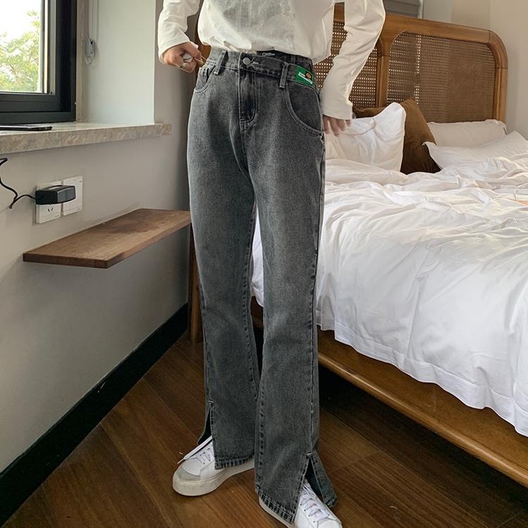 【RENA小舖 台灣現貨每天出】不規則微開衩牛仔喇叭褲_高腰/做舊/個性/百搭/長褲/喇叭褲/牛仔褲【R19695】-細節圖9