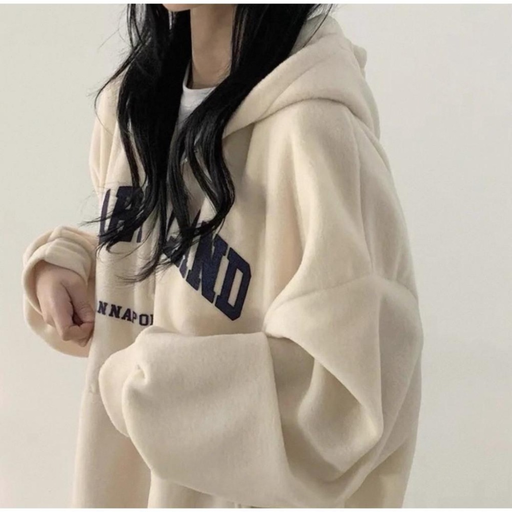 【RENA小舖 台灣現貨每天出】秋冬寬鬆慵懶刺繡字母半開拉鍊帽T/大學T/加絨上衣/休閒上衣【R22062】-細節圖4