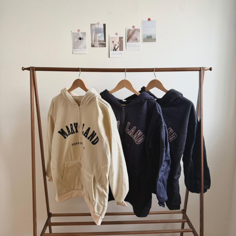 【RENA小舖 台灣現貨每天出】秋冬寬鬆慵懶刺繡字母半開拉鍊帽T/大學T/加絨上衣/休閒上衣【R22062】-細節圖8