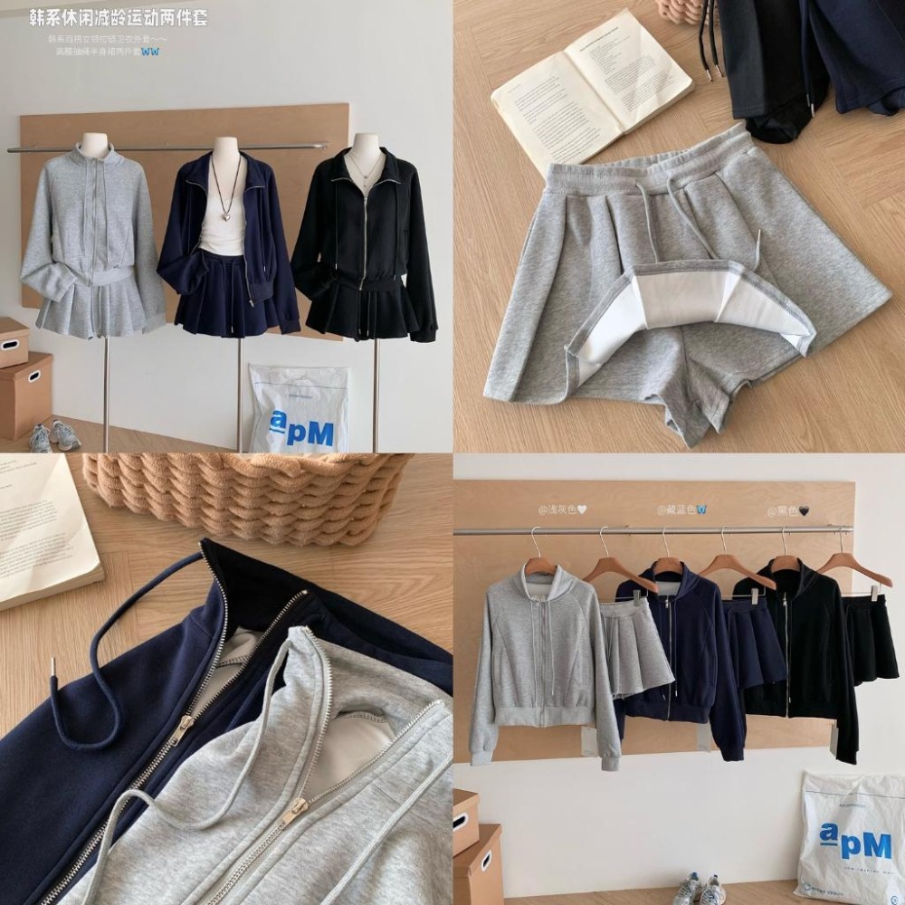 【RENA小舖 台灣現貨每天出】韓系立領外套百褶裙純棉套裝/小個子穿搭/裙裝套裝/百褶裙內有安全褲【R22053】-細節圖6