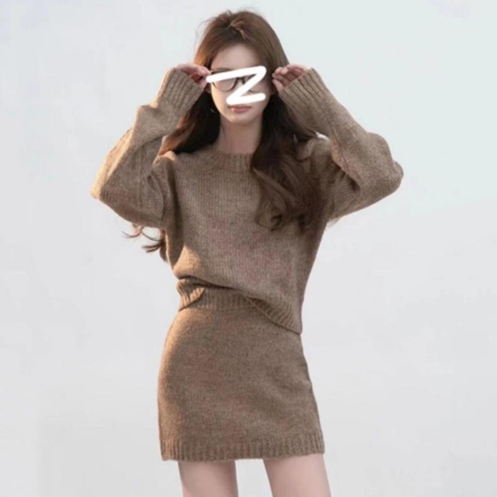 【RENA小舖 台灣現貨每天出】針織套裝/寬鬆毛衣/半身裙/韓版/休閒百搭/套裝/針織裙【R21893】-細節圖3