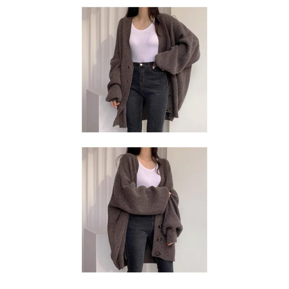 【RENA小舖 台灣現貨每天出】韓系歐膩 慵懶寬鬆百搭針織外套 簡約/溫柔/顯瘦/毛衣/長袖/針織外套【R22037】-細節圖5