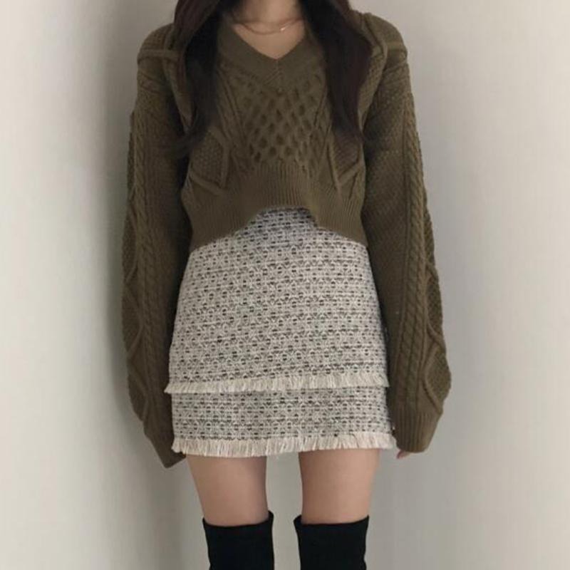 【RENA小舖 台灣現貨每天出】麻花慵懶後綁帶短款上衣/毛衣/韓版/休閒百搭【R22041】-細節圖4