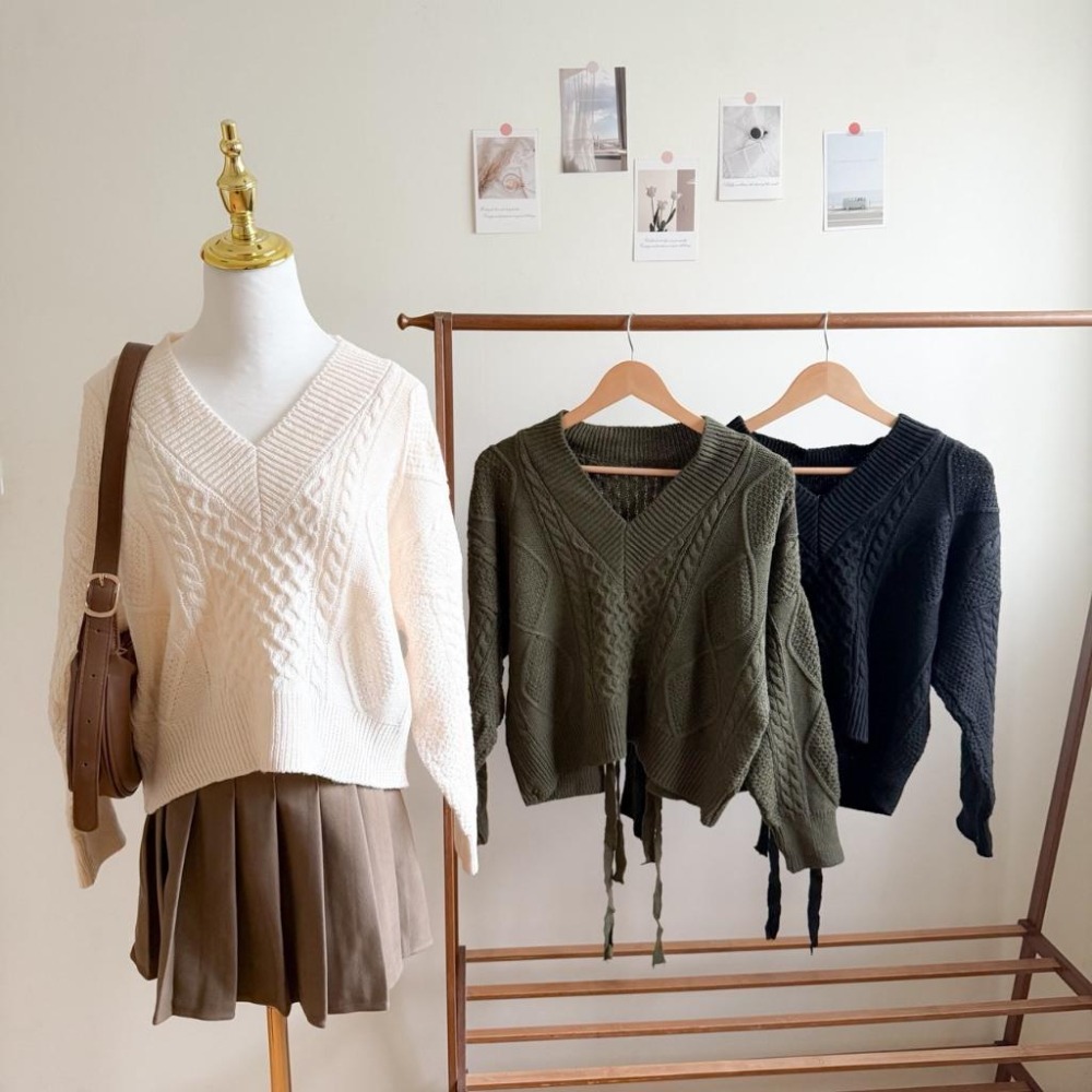 【RENA小舖 台灣現貨每天出】麻花慵懶後綁帶短款上衣/毛衣/韓版/休閒百搭【R22041】-細節圖8