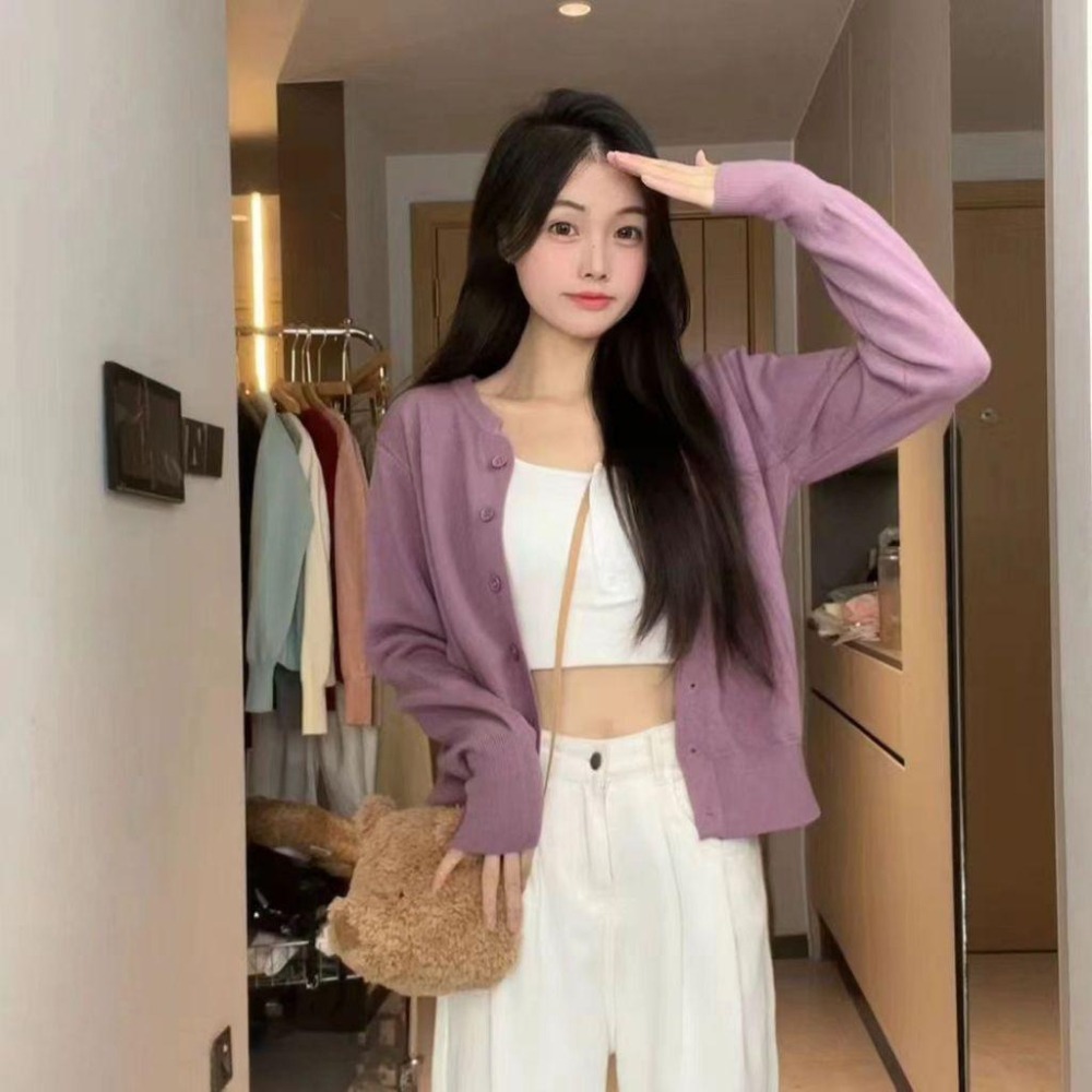 【RENA小舖 台灣現貨每天出】針織外套/針織開襟毛衣/毛衣外套/美式復古小個子毛衣/薄外套【R21861】-細節圖8