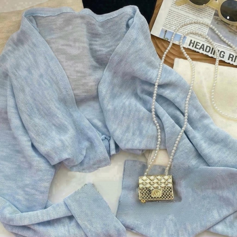 【RENA小舖 台灣現貨每天出】夏季針織外套/短版罩衫/針織開衫/短披肩罩衫/薄外套/海邊/夏天/防曬【R21910】-細節圖3