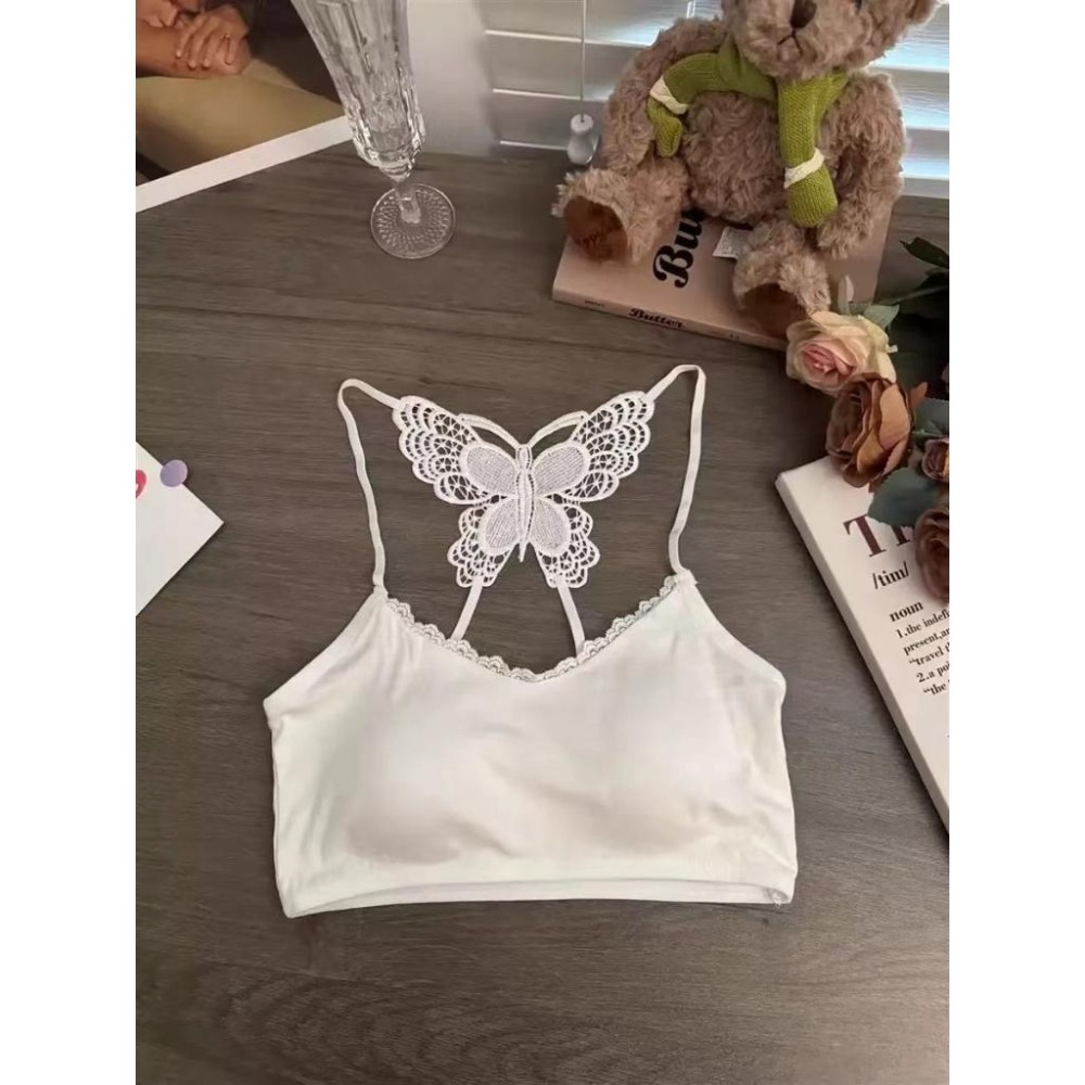 【RENA小舖 台灣現貨每天出】夏季兩件套/短袖+內搭/顯瘦短袖/蝴蝶小可愛/美背小可愛/自帶胸墊【R21988】-細節圖4