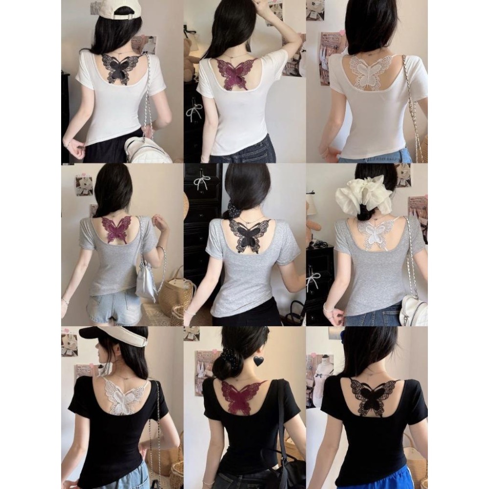 【RENA小舖 台灣現貨每天出】夏季兩件套/短袖+內搭/顯瘦短袖/蝴蝶小可愛/美背小可愛/自帶胸墊【R21988】-細節圖8