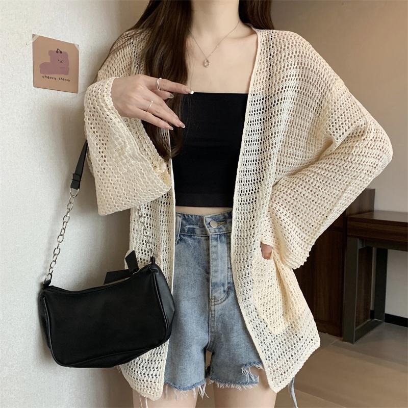 【RENA小舖 台灣現貨每天出】鏤空針織罩衫/罩衫外套/針織外套/薄款外套/寬鬆慵懶外套/薄款鏤空【R21964】-細節圖2