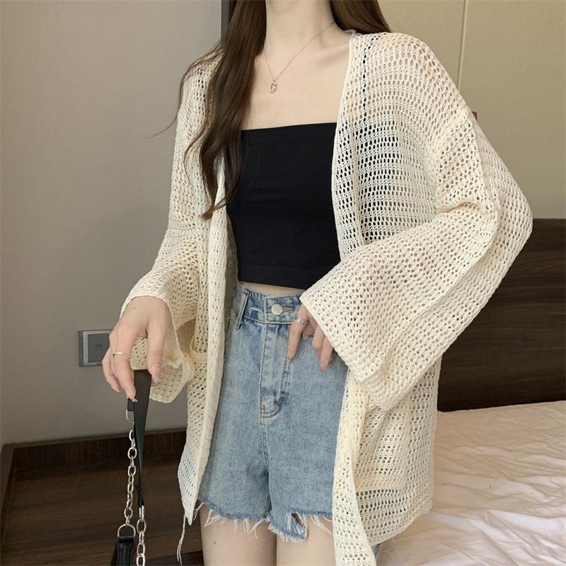 【RENA小舖 台灣現貨每天出】鏤空針織罩衫/罩衫外套/針織外套/薄款外套/寬鬆慵懶外套/薄款鏤空【R21964】-細節圖3