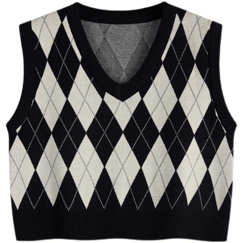 【RENA小舖 台灣現貨每天出】菱格針織馬甲背心_復古/針織/溫柔/V領/輕薄/百搭/初秋【R21835】-細節圖3