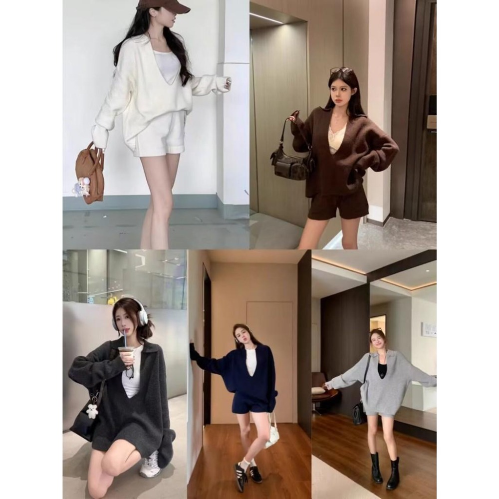 【RENA小舖 台灣現貨每天出】針織休閒套裝/韓版/針織毛衣上衣+短褲/毛衣套裝/兩件套/慵懶/秋冬【R21866】-細節圖2