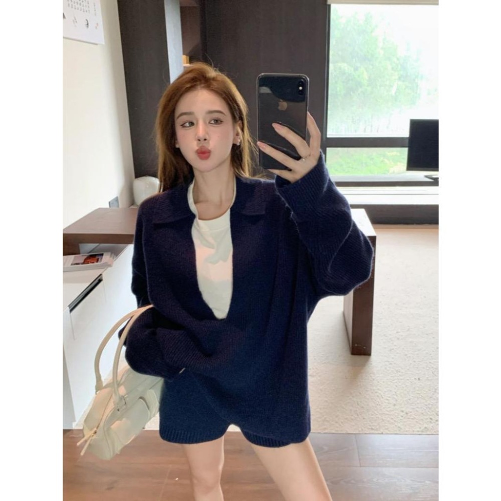 【RENA小舖 台灣現貨每天出】針織休閒套裝/韓版/針織毛衣上衣+短褲/毛衣套裝/兩件套/慵懶/秋冬【R21866】-細節圖5