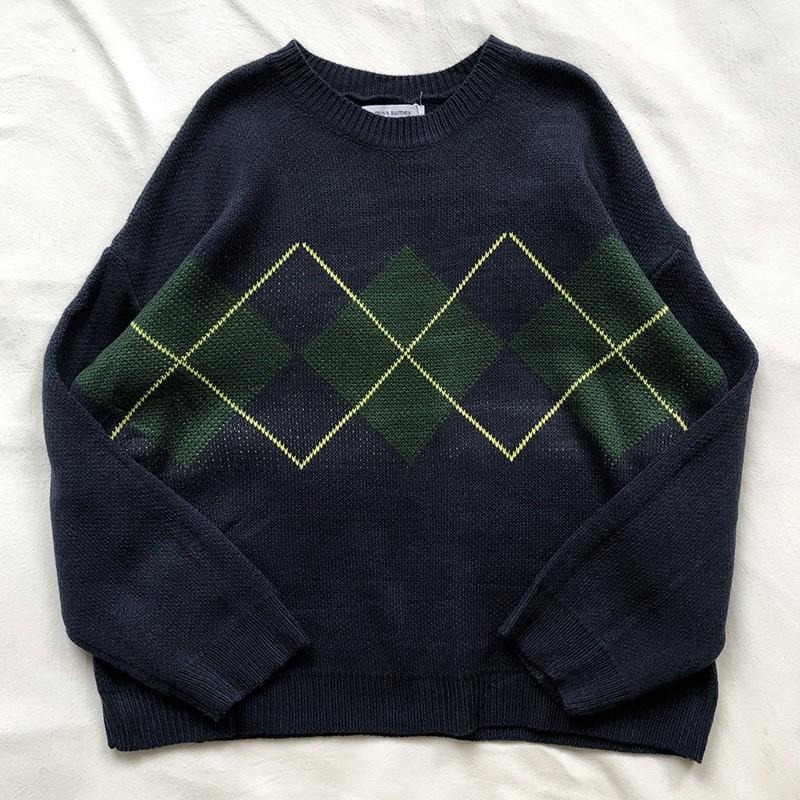 【RENA小舖 台灣現貨每天出】復古少女菱格秋冬針織毛衣上衣_寬鬆/顯瘦/百搭/針織/毛衣/上衣/ 【R14096】-細節圖2